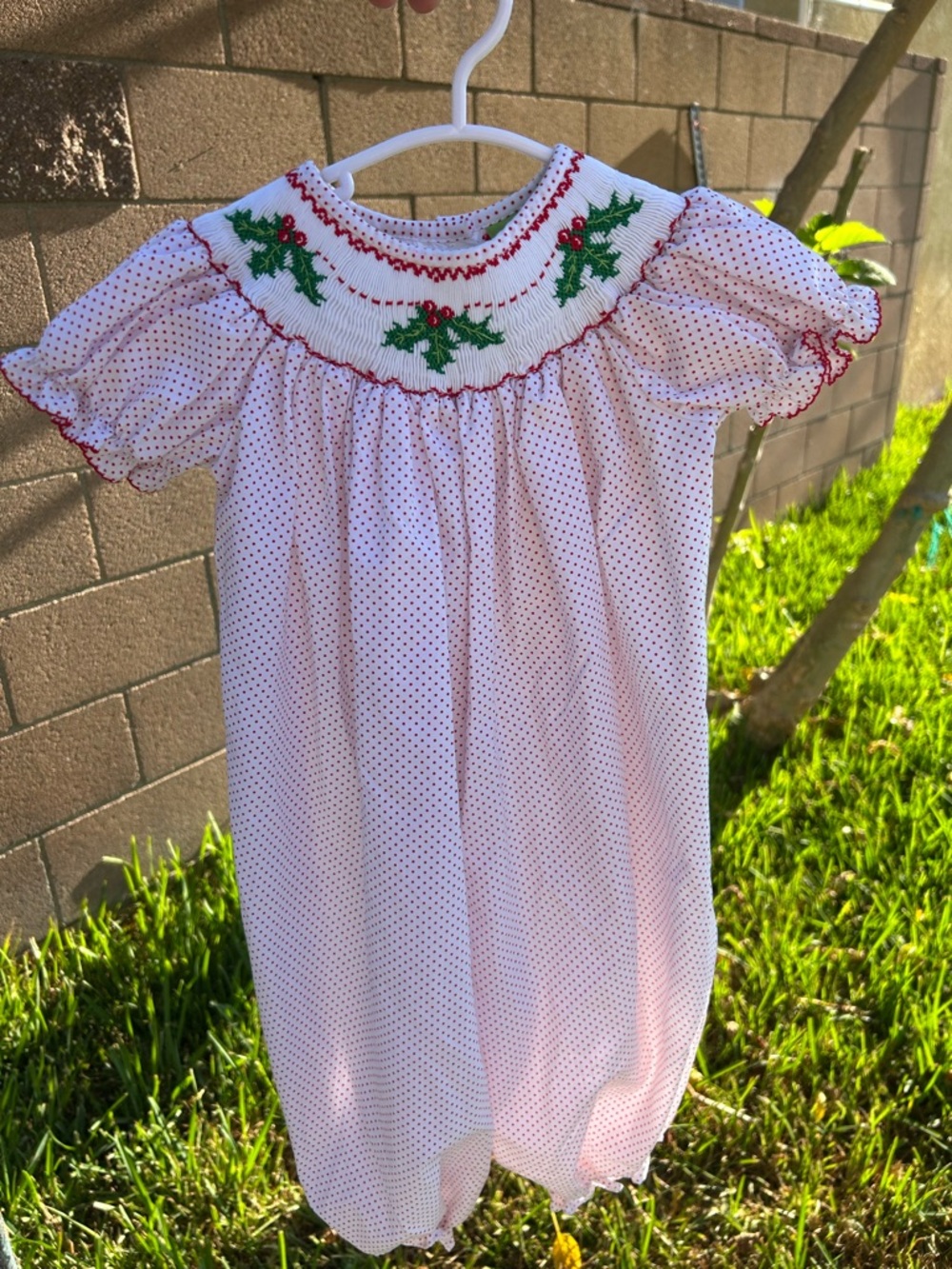 Red Polka Holiday Smocked Baby Romper